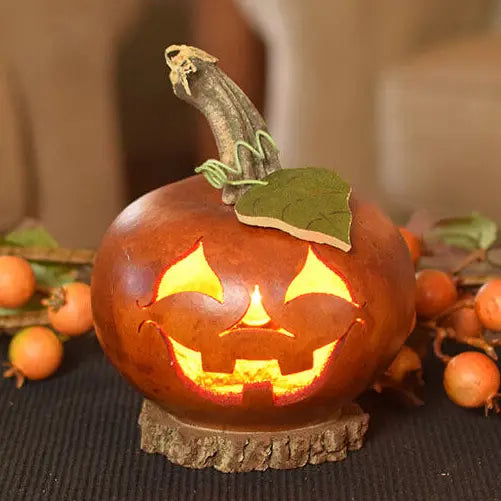 Hand-Crafted Pumpkin Gourd - Lucas Small Lit - Fall Decor