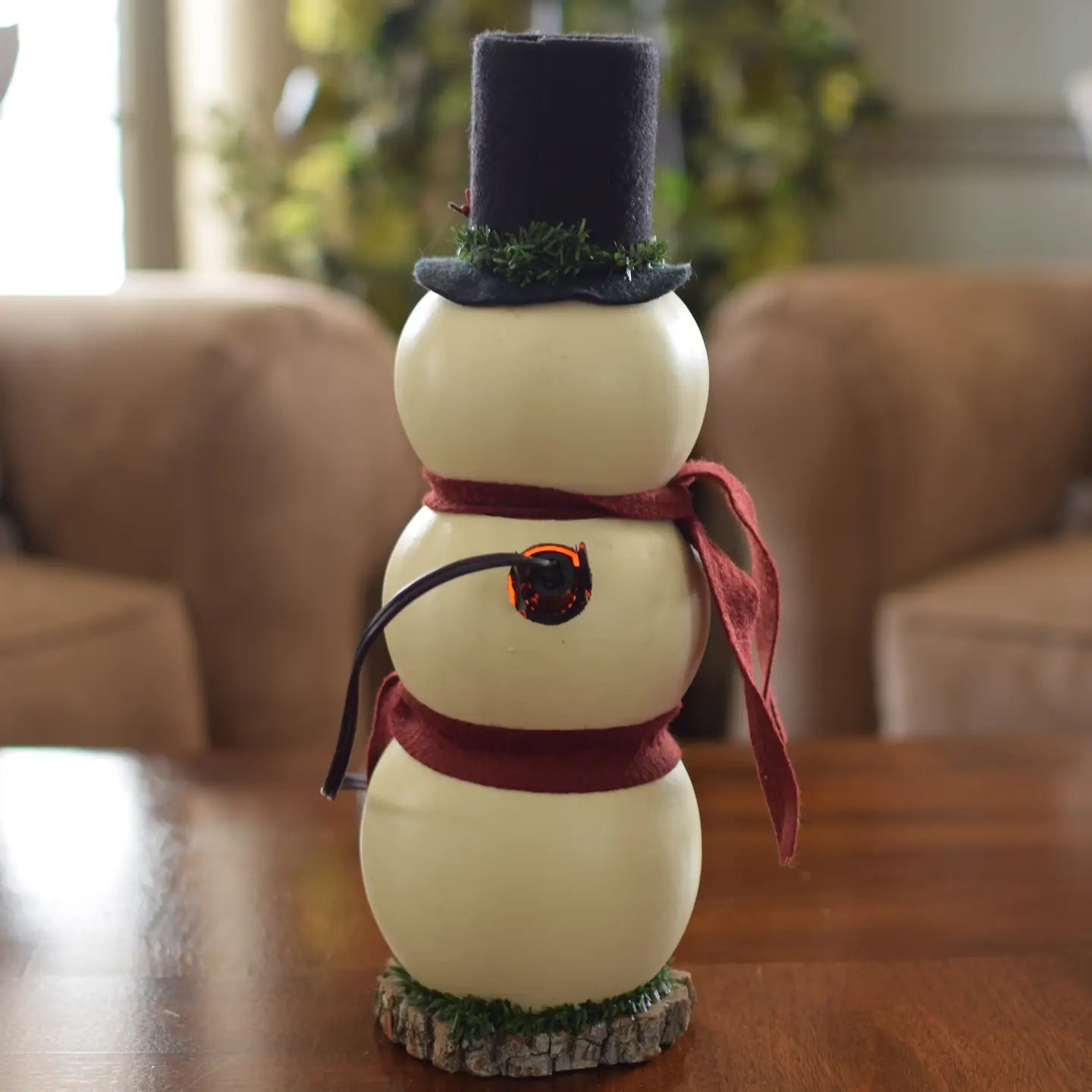 Blake - Medium Tall Lit Snowman Gourd Luminary