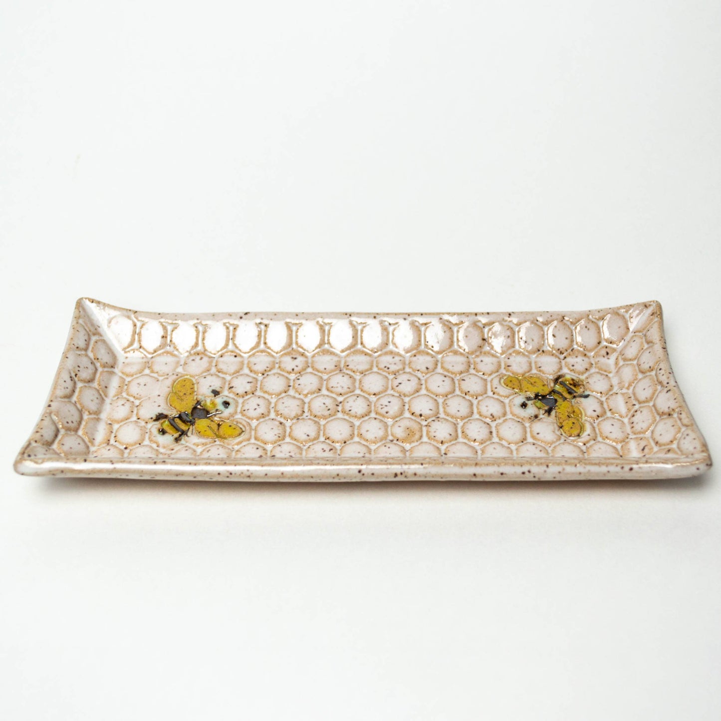 Bee Pattern Handmade Ceramic White Butter Dish