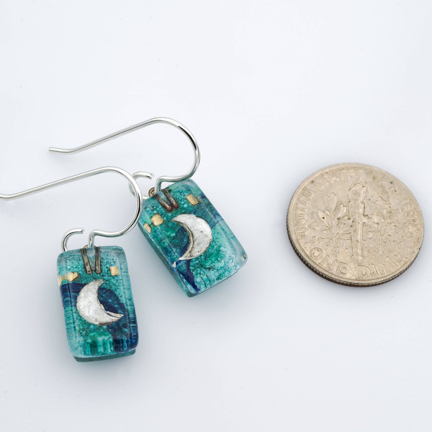 Aqua Moon Drops Hand-Painted Dangle Earrings