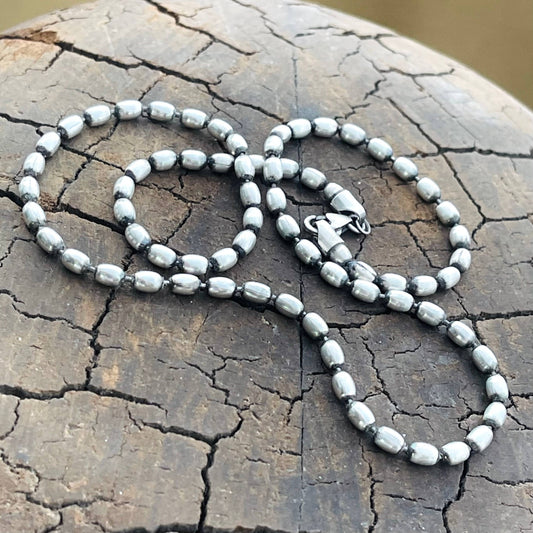 Sterling Silver 3mm Oval Beaded Necklace - 18"