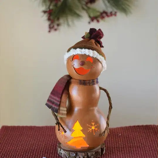 Flurry Natural Snow Woman Lit Hand - Crafted Gourd Luminary