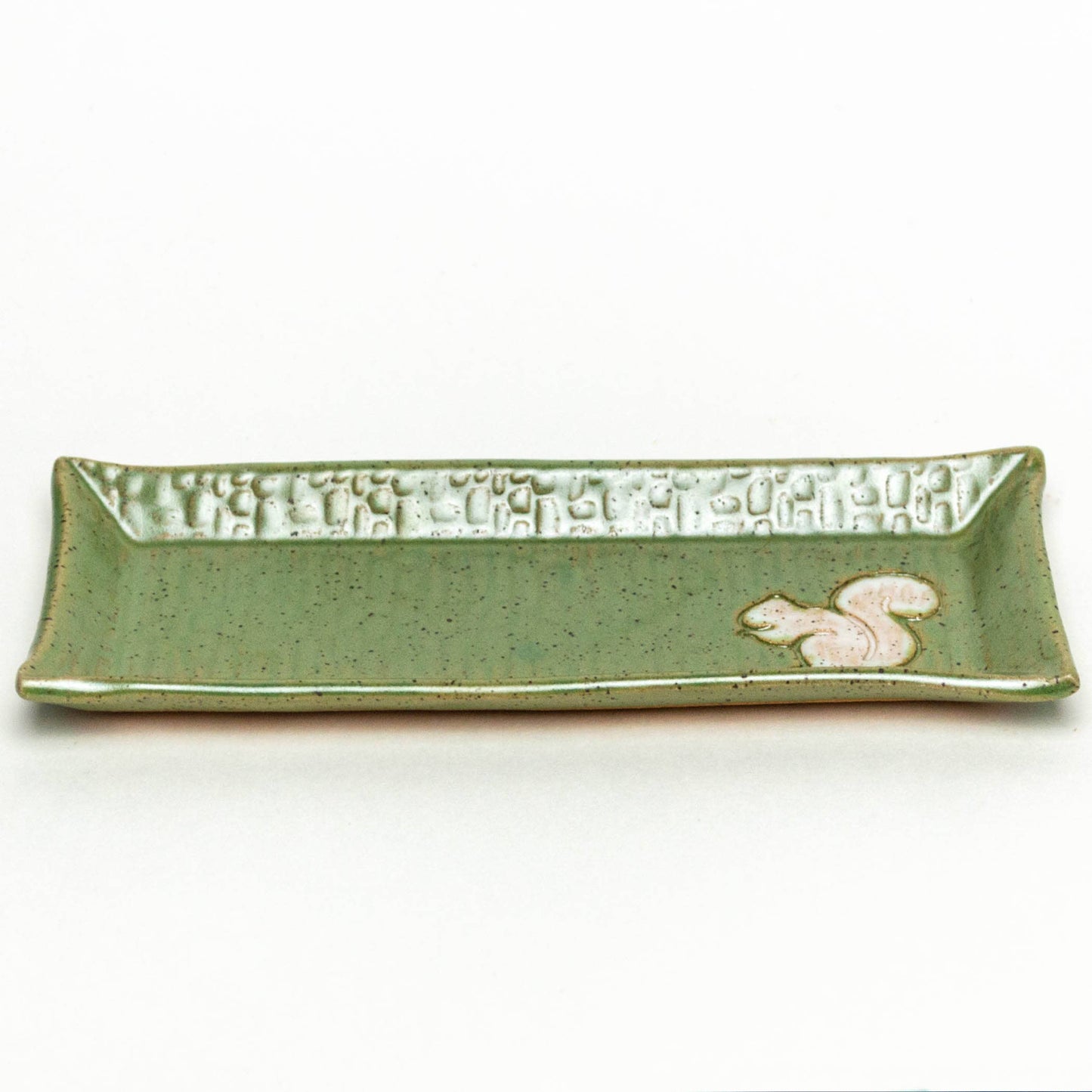 White Squirrel Green Ceramic Butter Dish