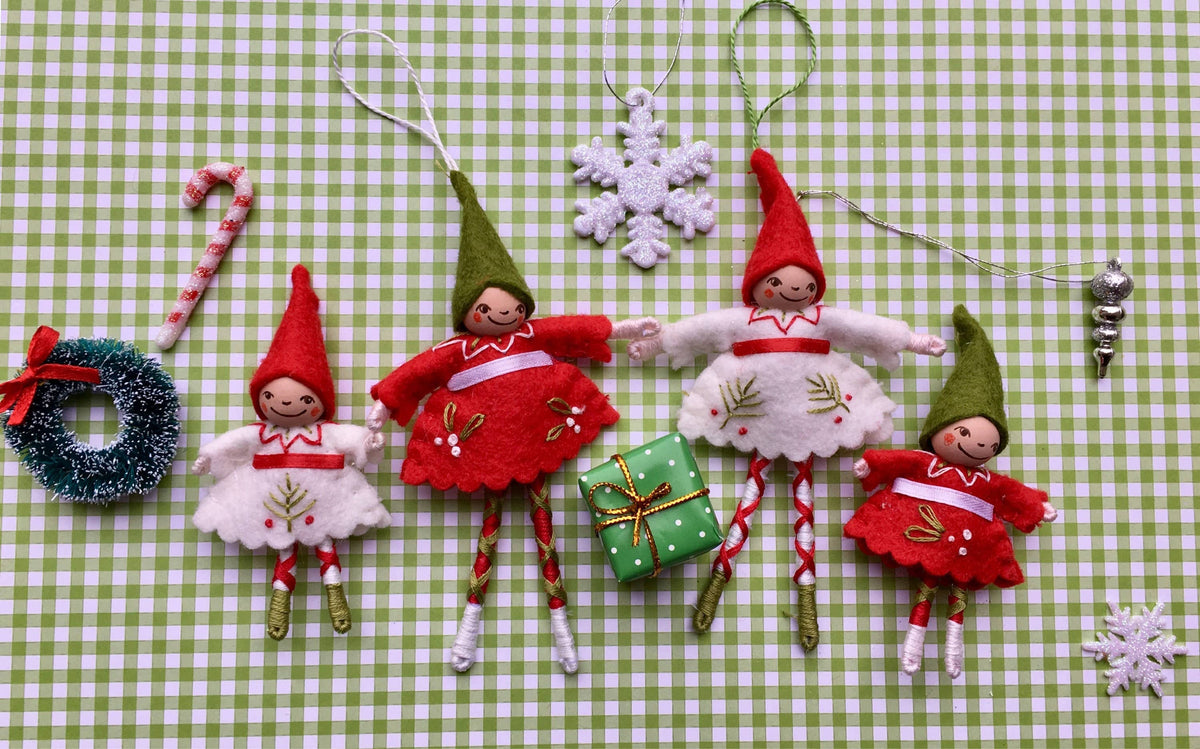 Happy Holidays Pixie Ornament in White: Green