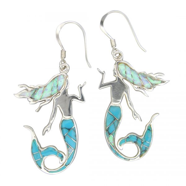 Turquoise Inlay Sterling Silver Mermaid Earrings