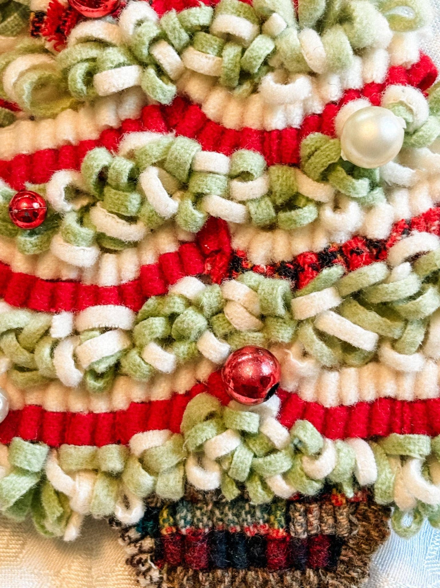 Candy Cane Cheery Tree - Hooked Rug Christmas Tree Decor