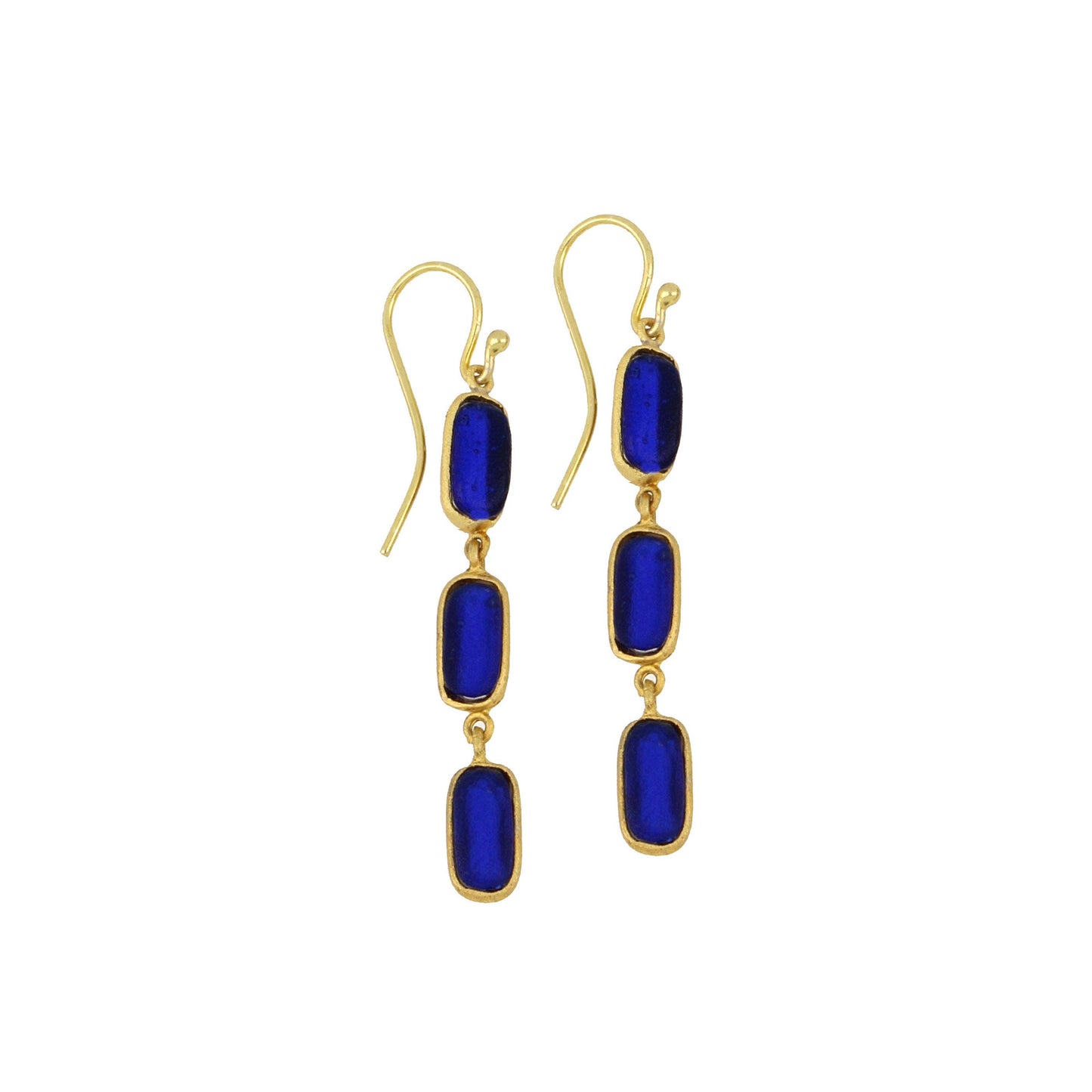 Geo Bubble 3-Drop Wire Earrings: Cobalt