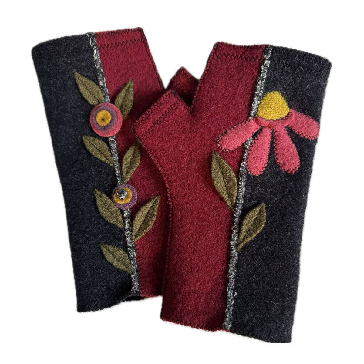 Black Flower Fingerless Gloves