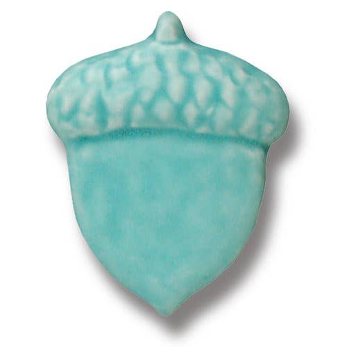 Acorn Shaped Art Tile Fall theme Autumn decor ceramic nuts: Leaf Green Glaze