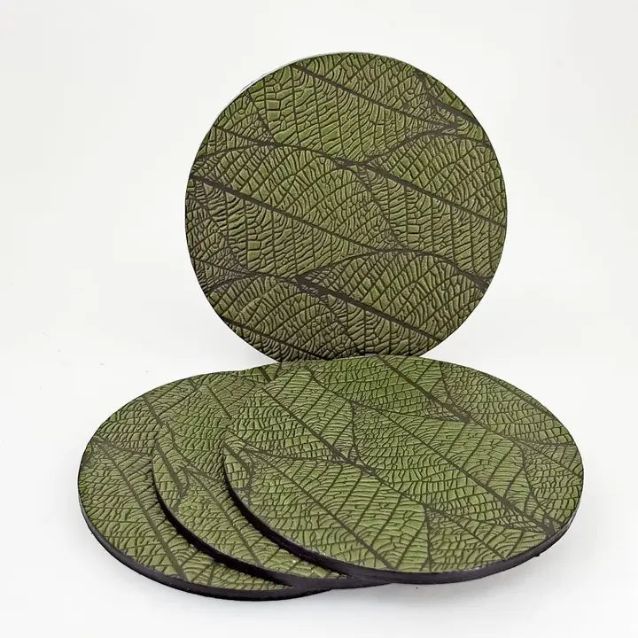 Fallen Leaf Leather Beverage Coaster Set
