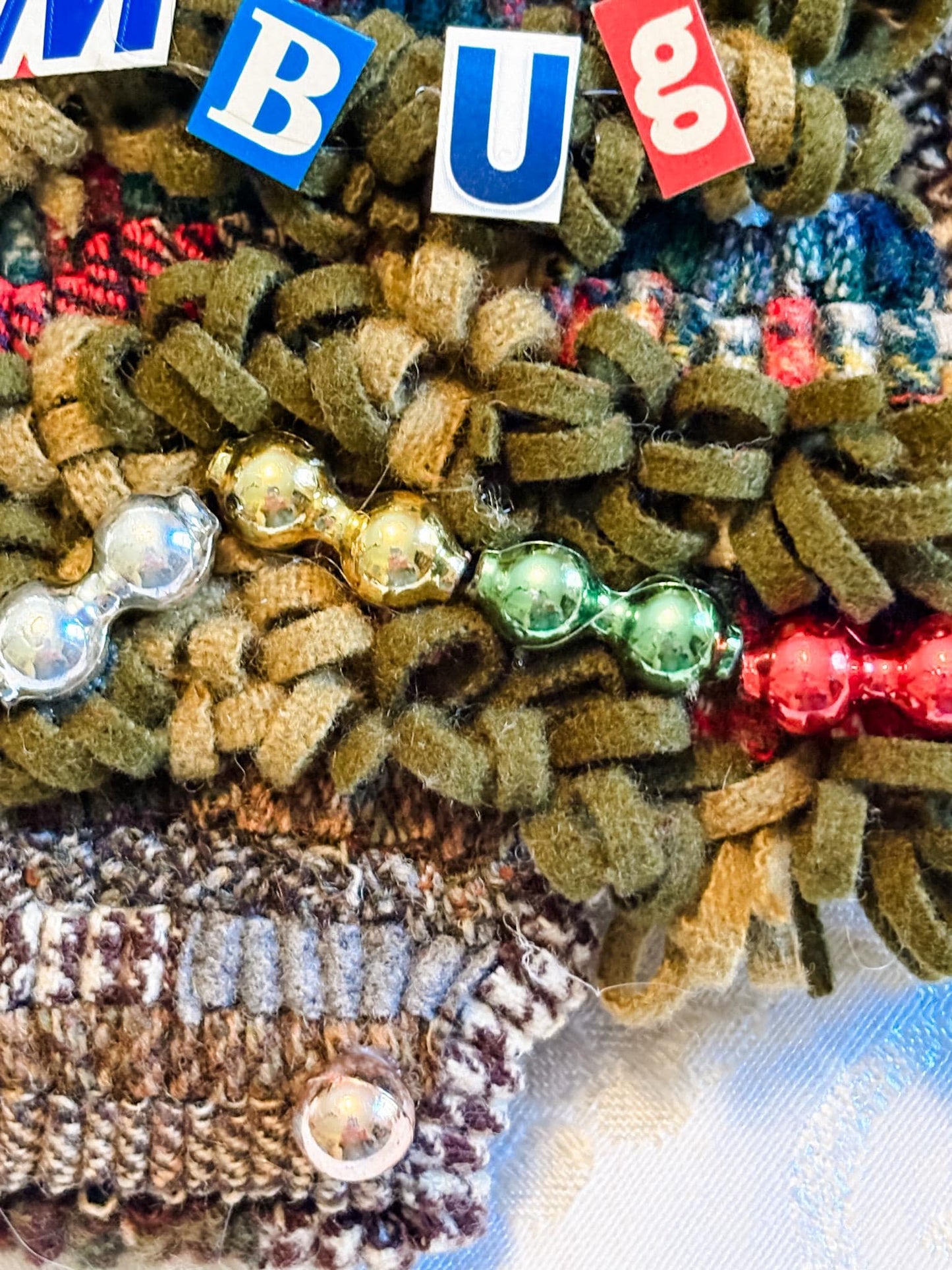 Bah Humbug Cheery Tree - Hooked Rug Christmas Tree Decor