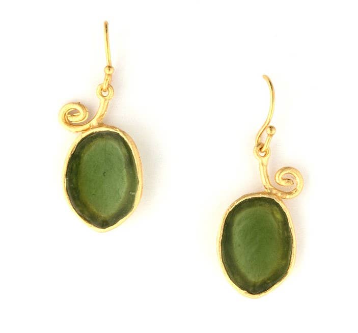 Angel Vine Leaf Wire Earrings: Dark Green
