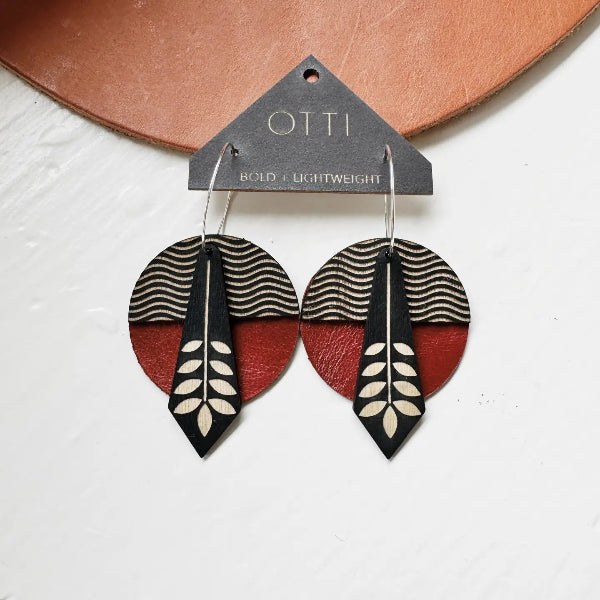 Birch and Leather Geo Wave Earrings