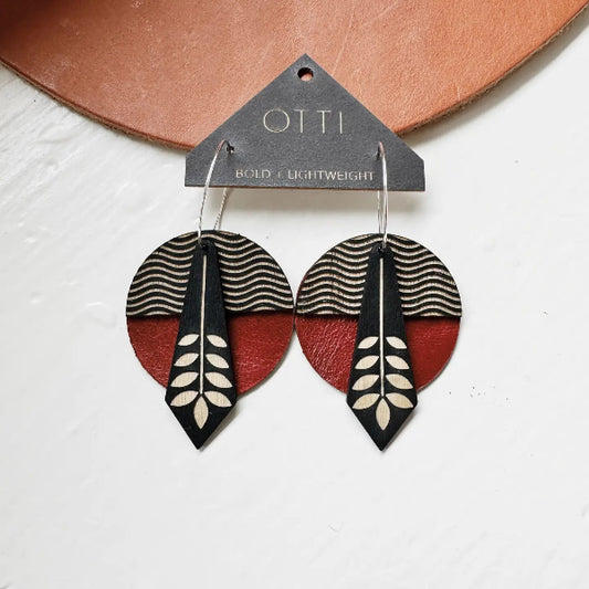 Birch and Leather Geo Wave Earrings
