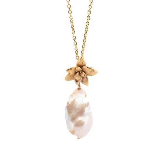 Floral Succulent Necklace with Fresh Water Pearl