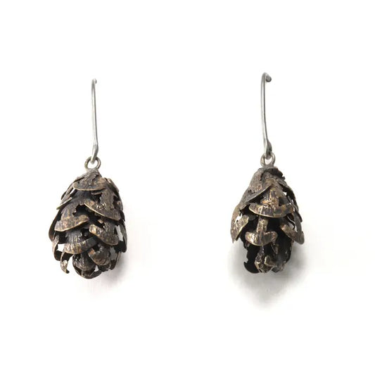 Hemlock Pine Cone Earrings - Bronze