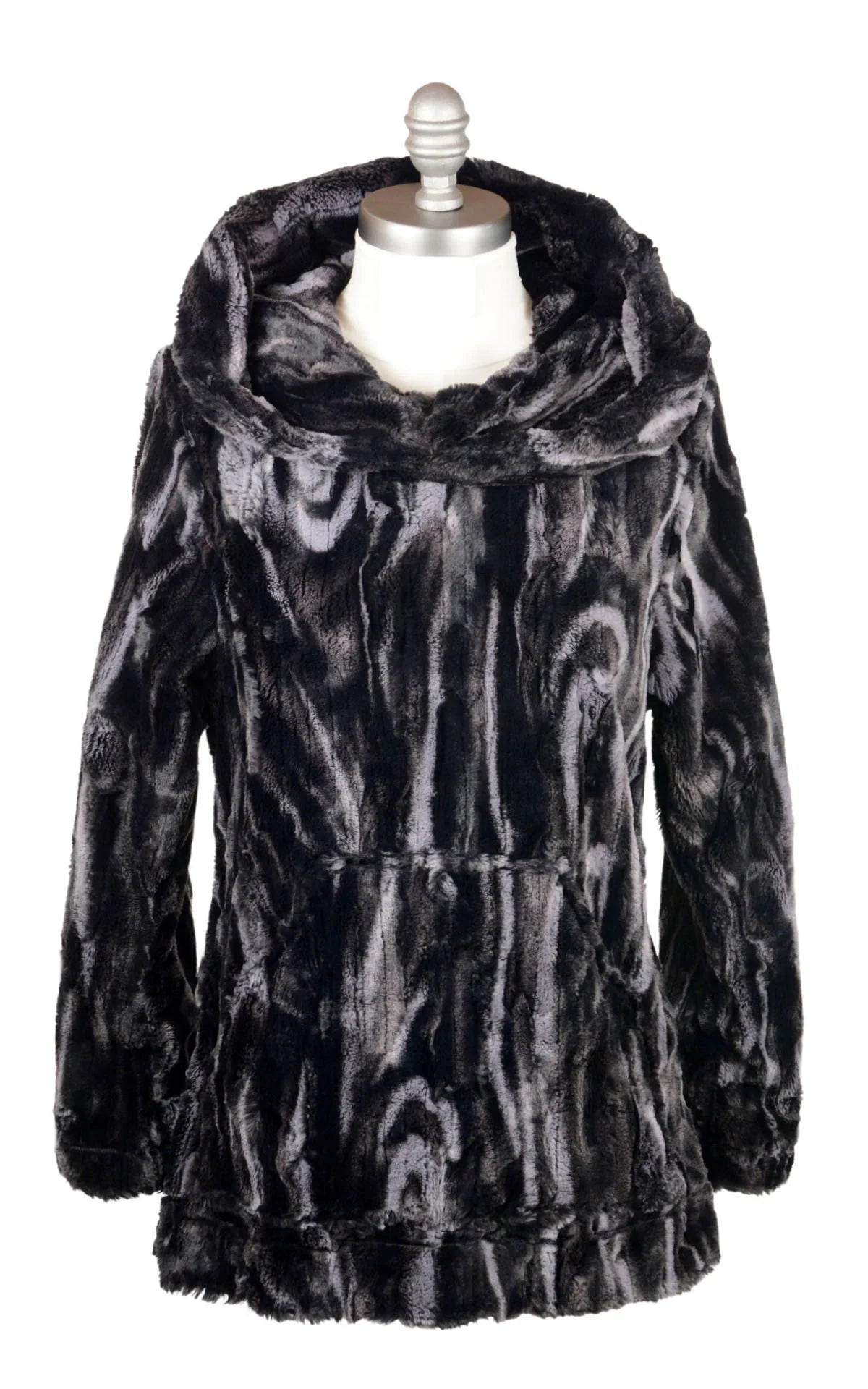 Luxury Faux Fur Hooded Lounger - Marbled Black Dune