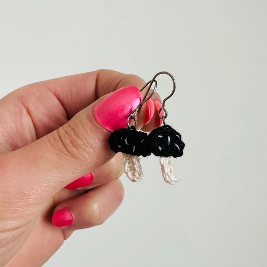 Crochet Black Mushroom Dangles