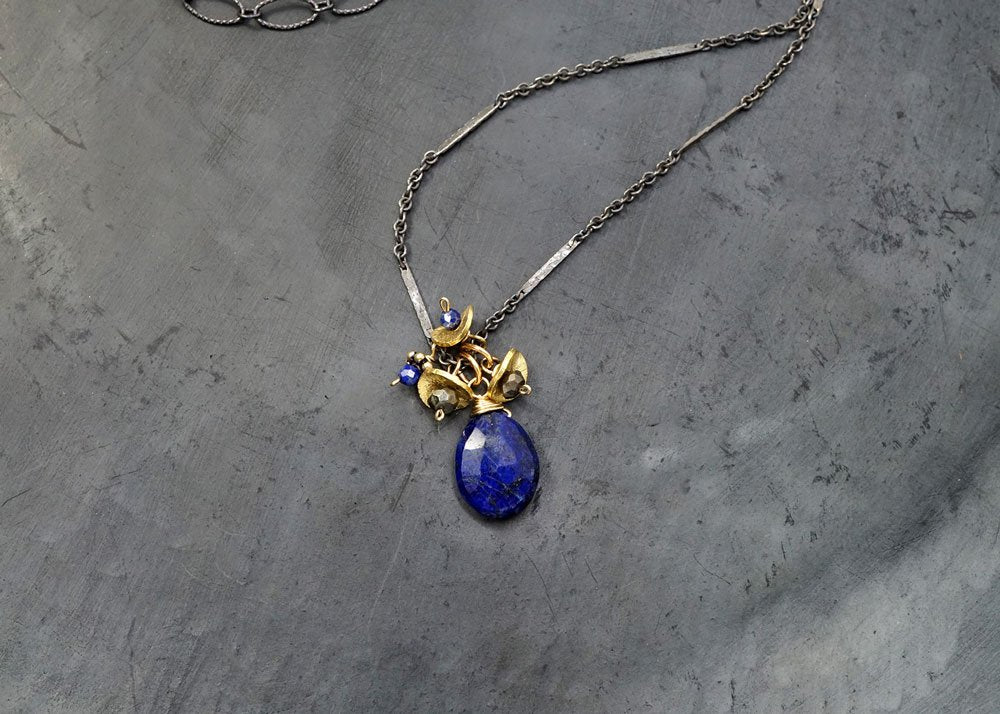 Lapis Stone Small Cluster Necklace