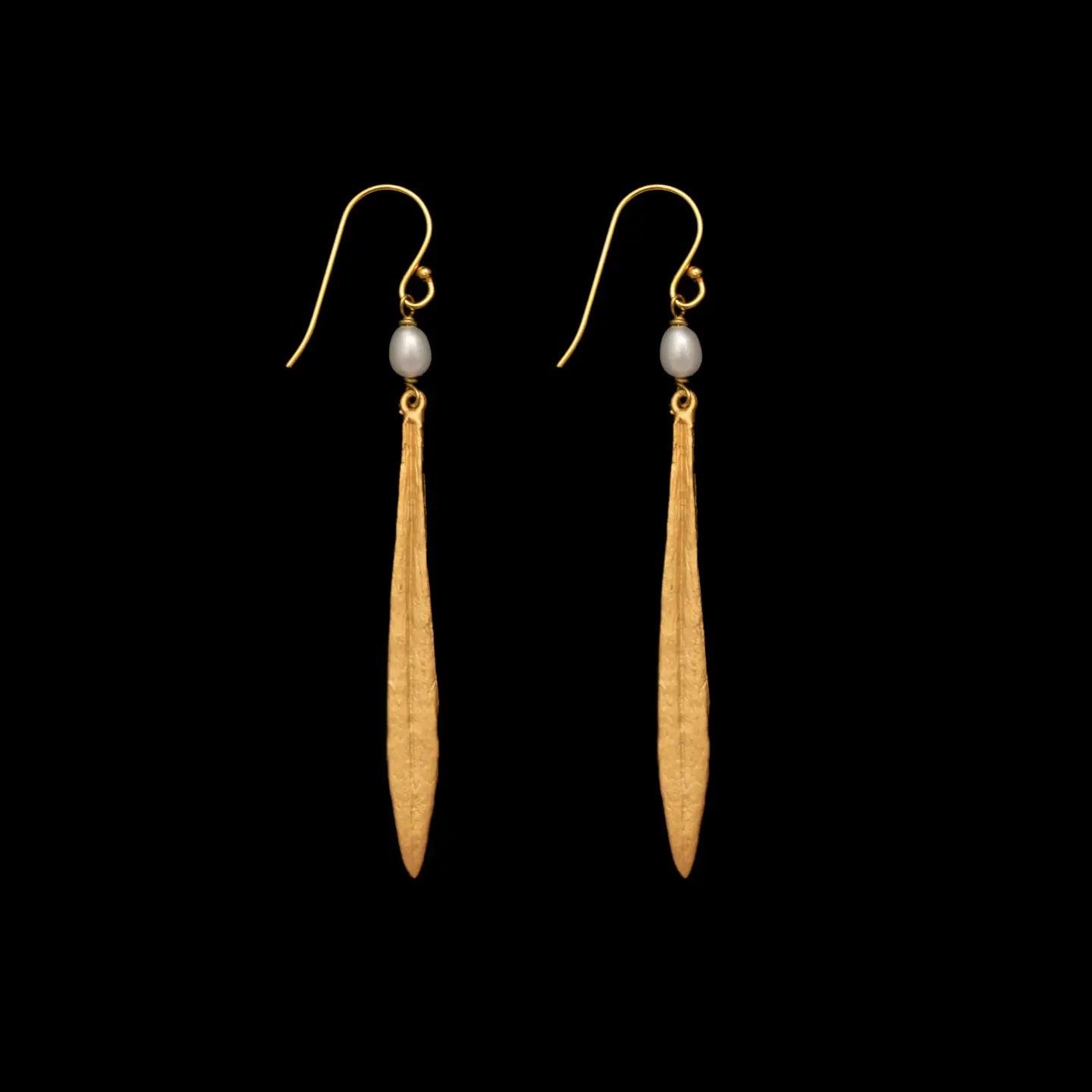 Long Leaf and Bud Pearl Earrings