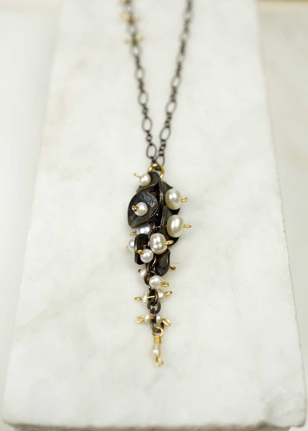 Pearl Cluster Sterling Necklace