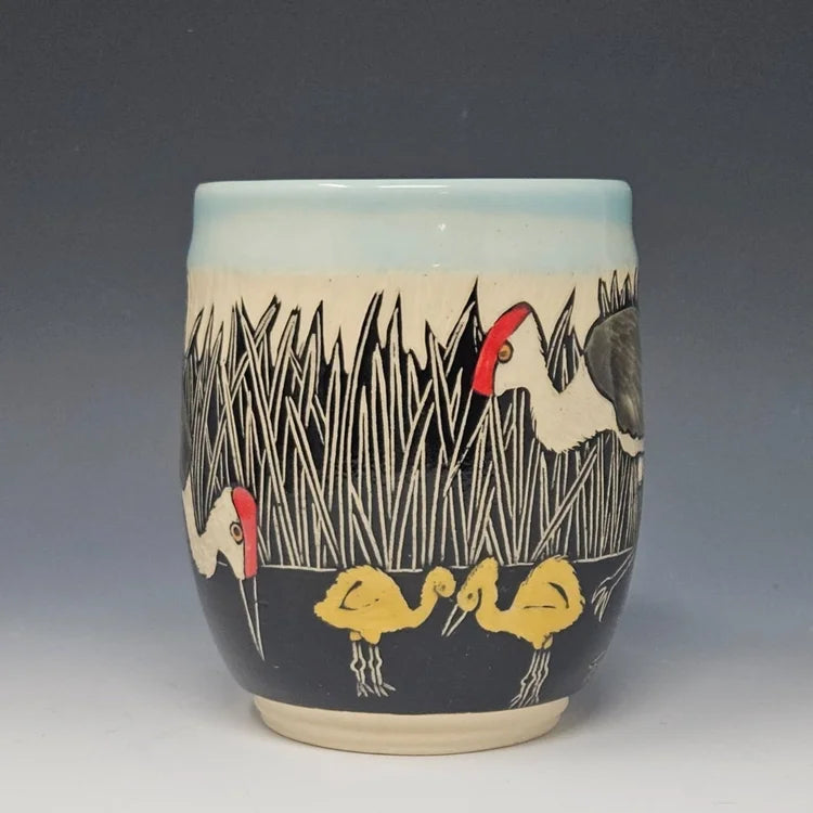 Sgraffito Sandhill Cranes Ceramic Mug