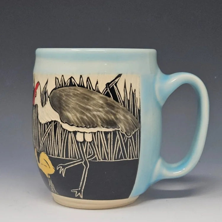 Sgraffito Sandhill Cranes Ceramic Mug