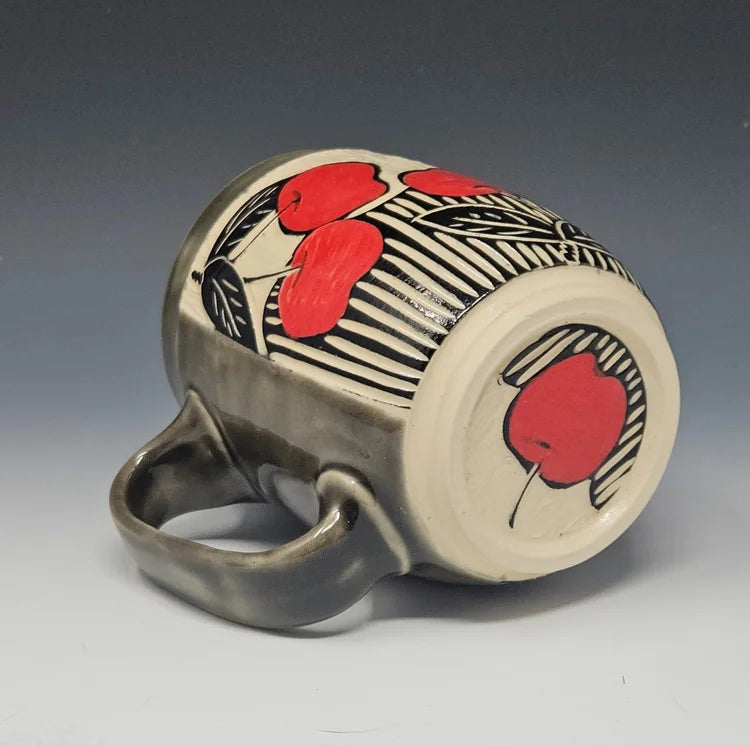 Sgraffito Cherries Ceramic Mug