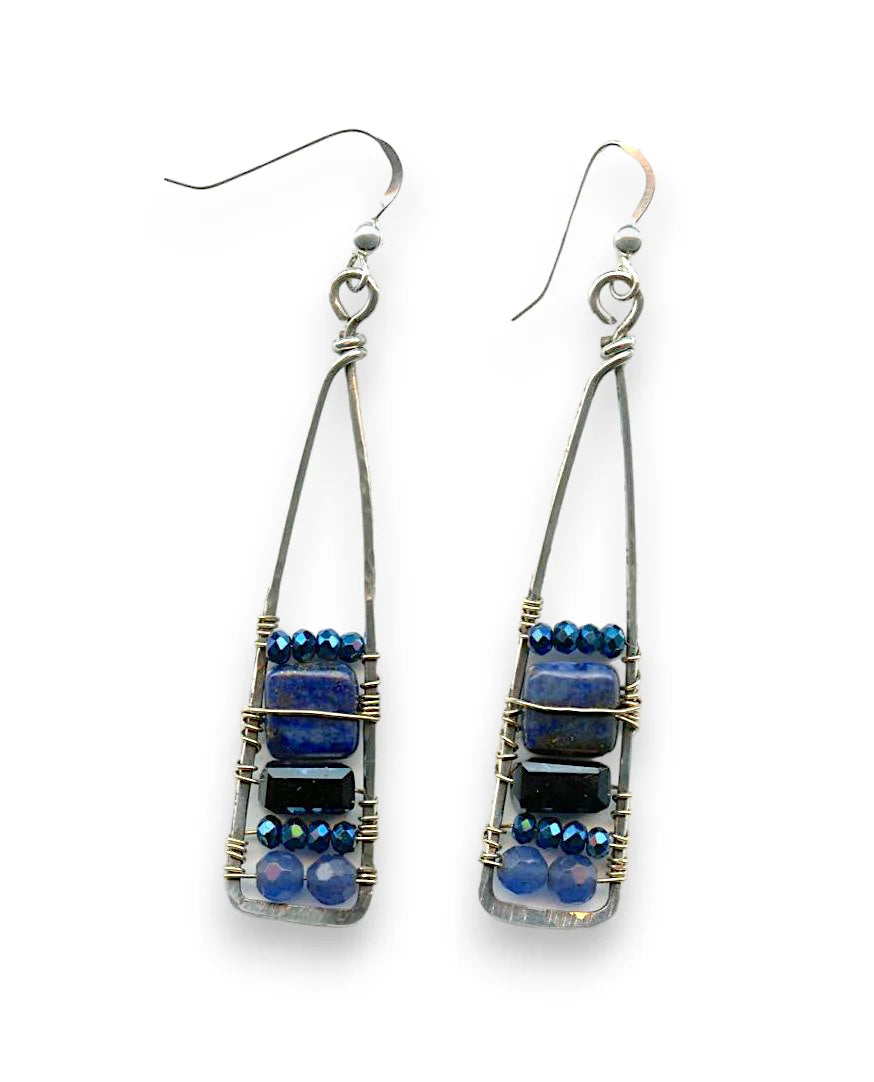Tall Lapis Stack Earrings