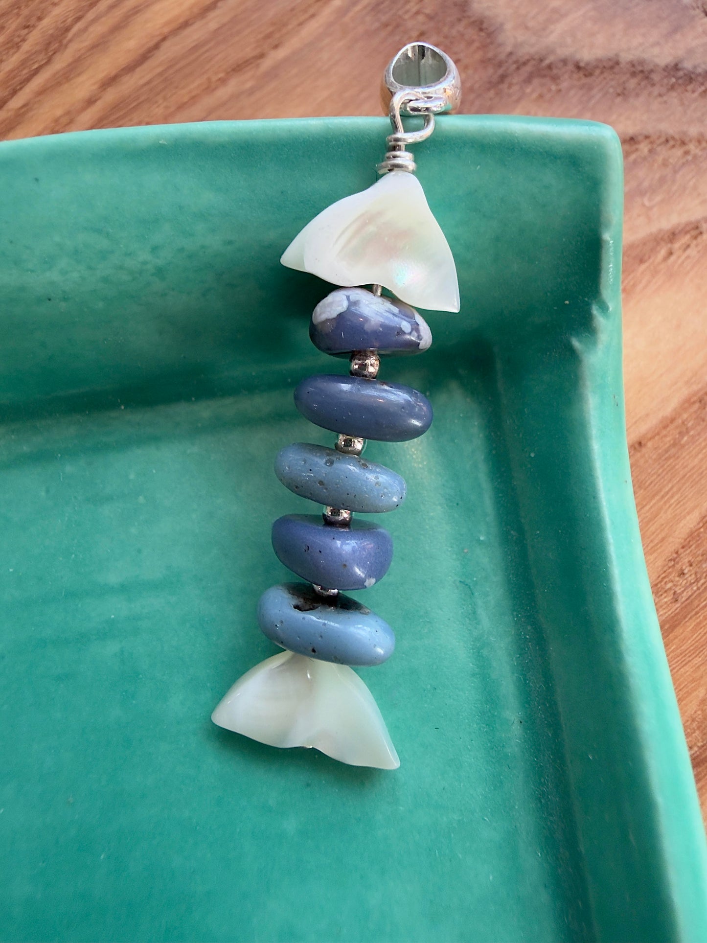 Mother of Pearl Stacked Leland Blue Stone Fish Pendant