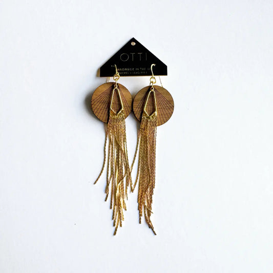 Walnut and Gold Fringe Earrings