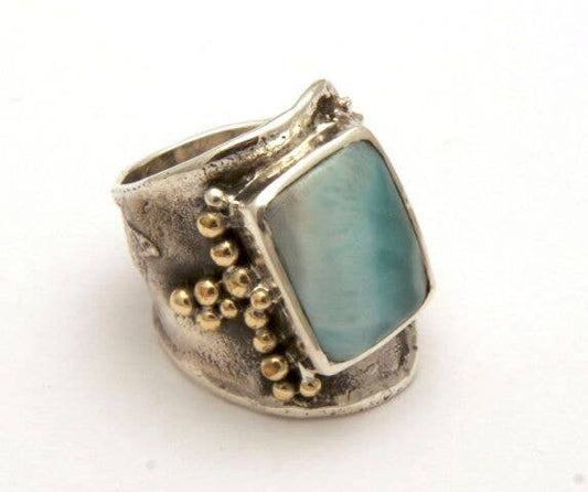 Handmade Reticulated Ring with Stone: 9 / Laimar
