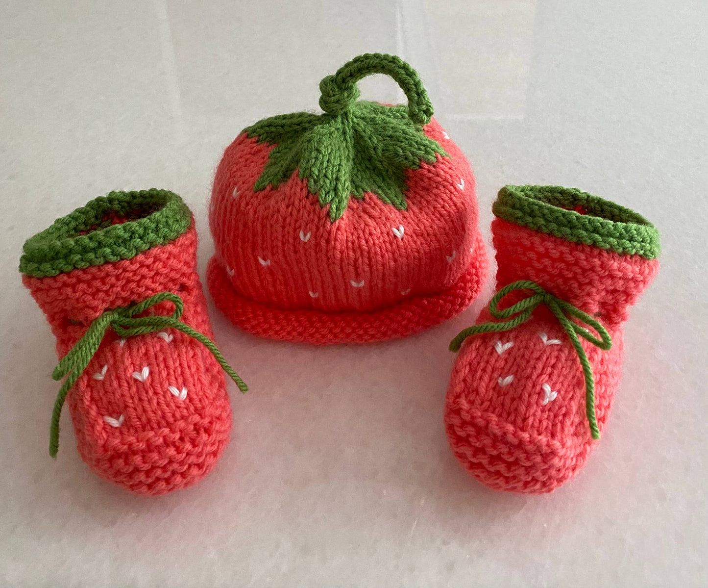 Strawberry; hand knit hat and/or booties; baby toddler : Baby booties