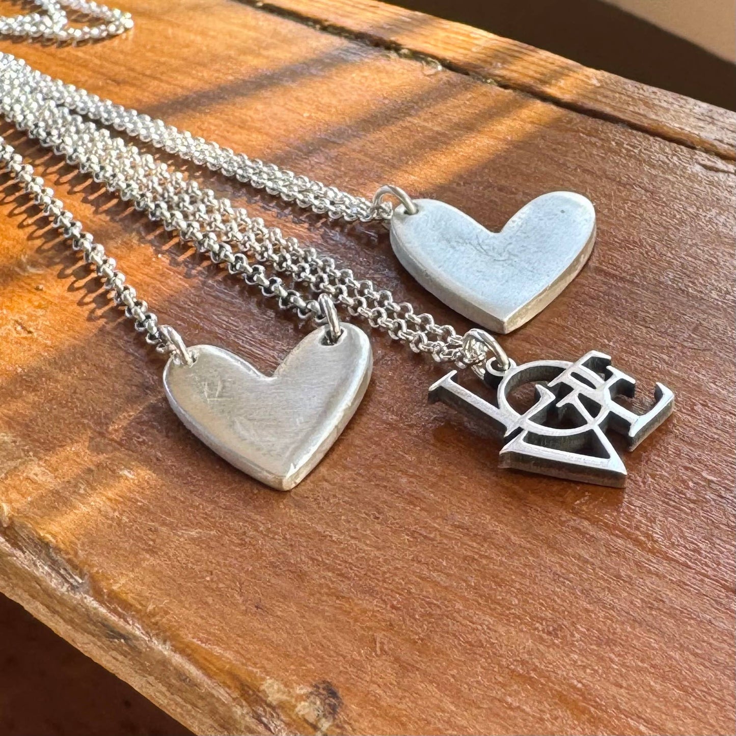 Sterling Silver Love or Heart Necklaces: Two Holes Heart