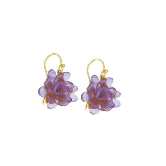 Water Lily Flower Wire Earrings: Lavender