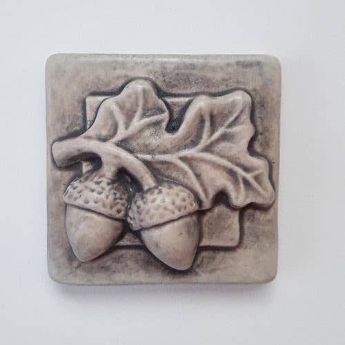 Vintage-inspired Ceramic Acorn Tile: Autumn Wall Art : Sepia Glaze
