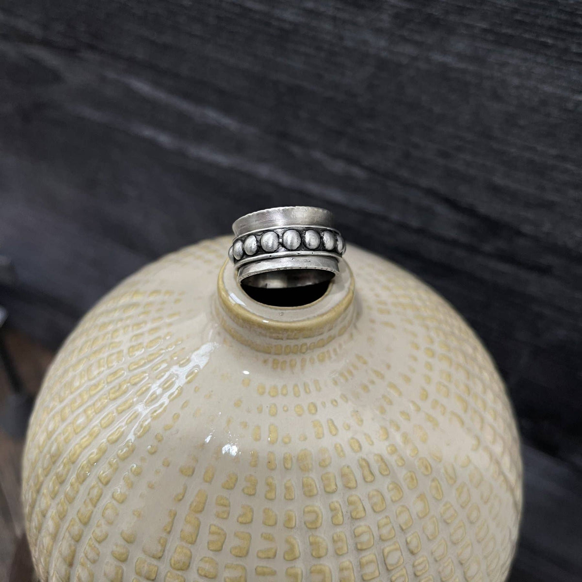 Sterling Silver Beaded Spinner Ring: 6