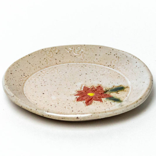 Poinsettia Pattern Ceramic Round Trinket Dish Handmade