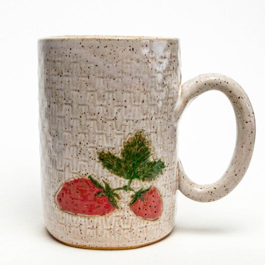 Strawberry Pattern Handmade Ceramic White 16oz Mug