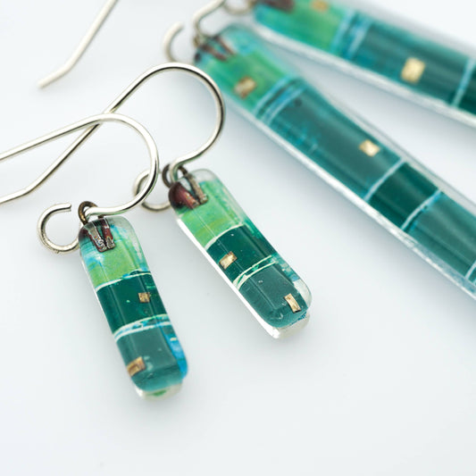 Large Green Strata Bar Earrings