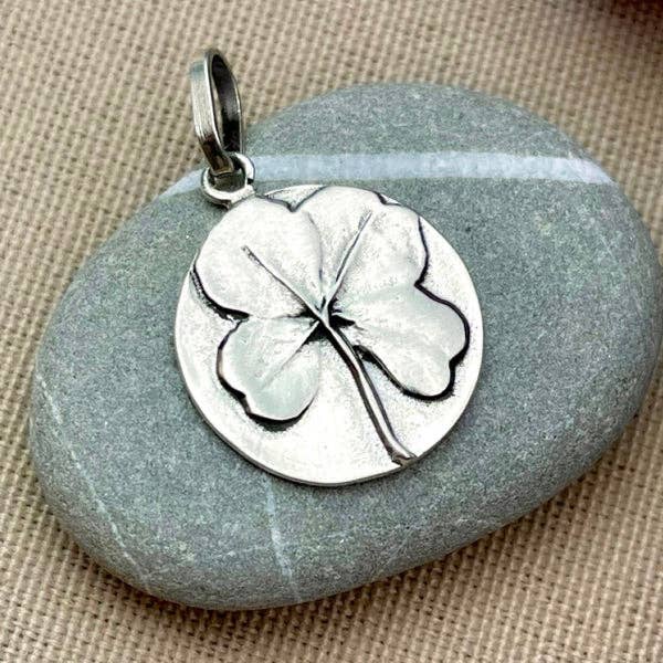 Lucky Four Leaf Clover Sterling Silver Charm: Large 1"