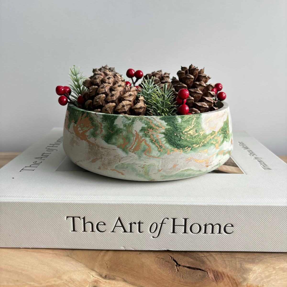 Daza - Decorative Concrete Bowl | Centerpiece Bowl: Green Fusion Marble / Without Hole