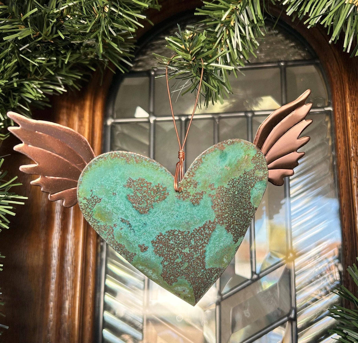 Heart with Wings Copper Christmas Ornament
