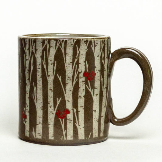 Birch Trees Chocolate Clay Handmade Ceramic 12oz Mug