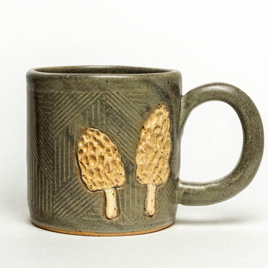 Morel Mushroom Design Handmade in Ohio, Ceramic 10oz Mug