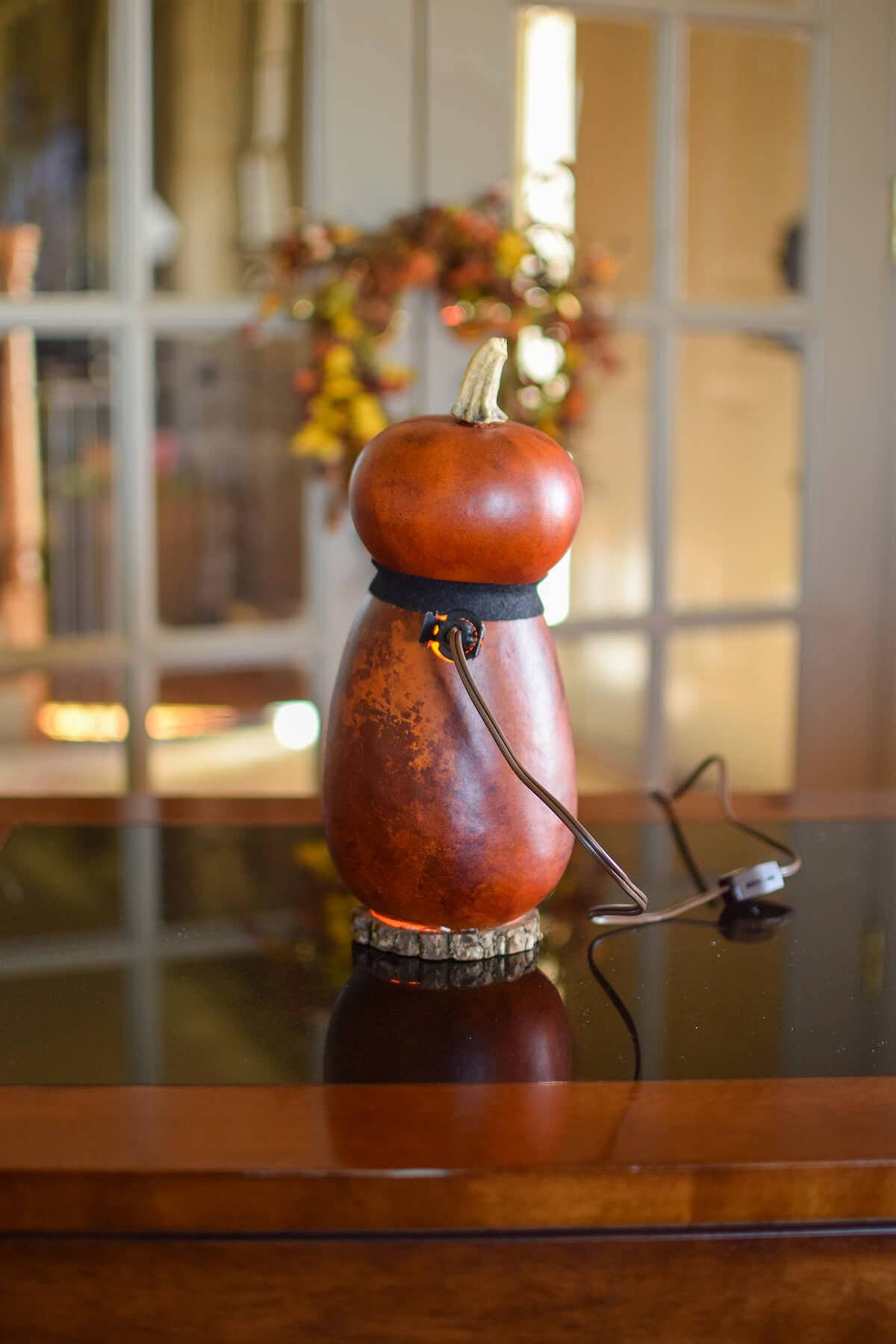 Hand-Crafted Pumpkin Gourd Luminary - Gunther Small Tall Lit