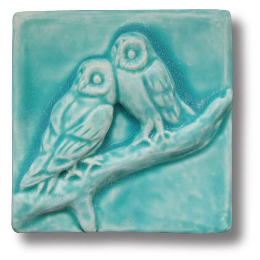 Owl Friends Art Tile 4x4": Bermuda Green glaze