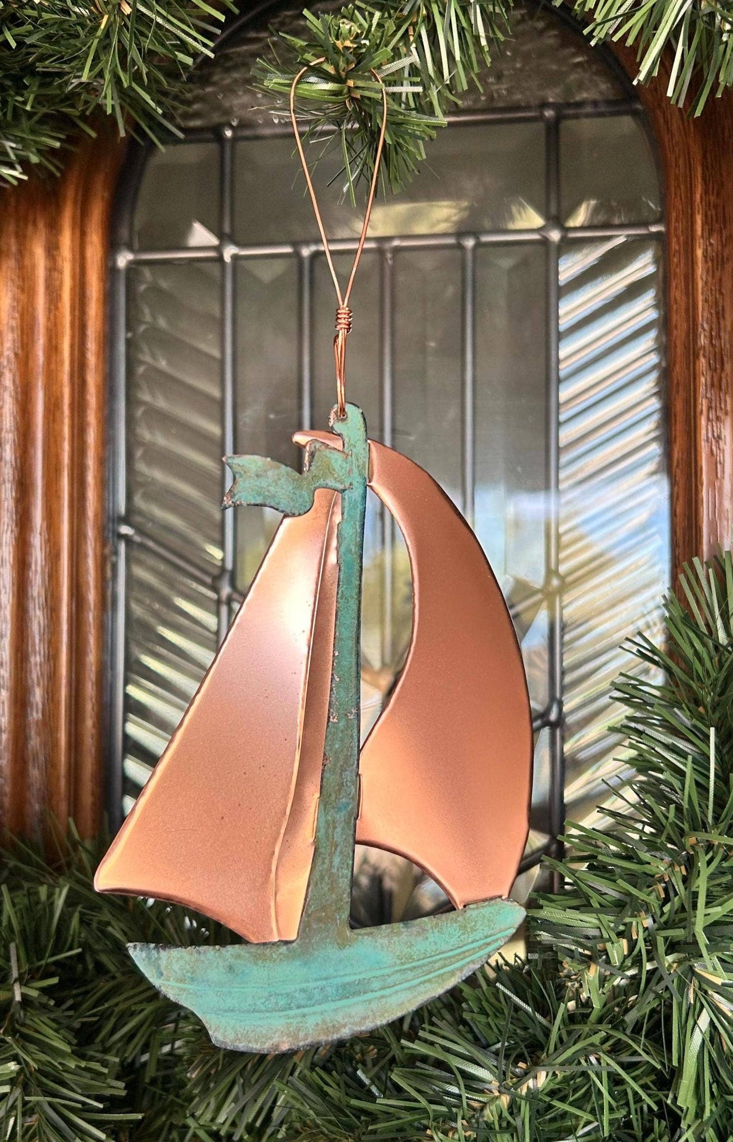Sailboat Boat Copper Christmas Ornament