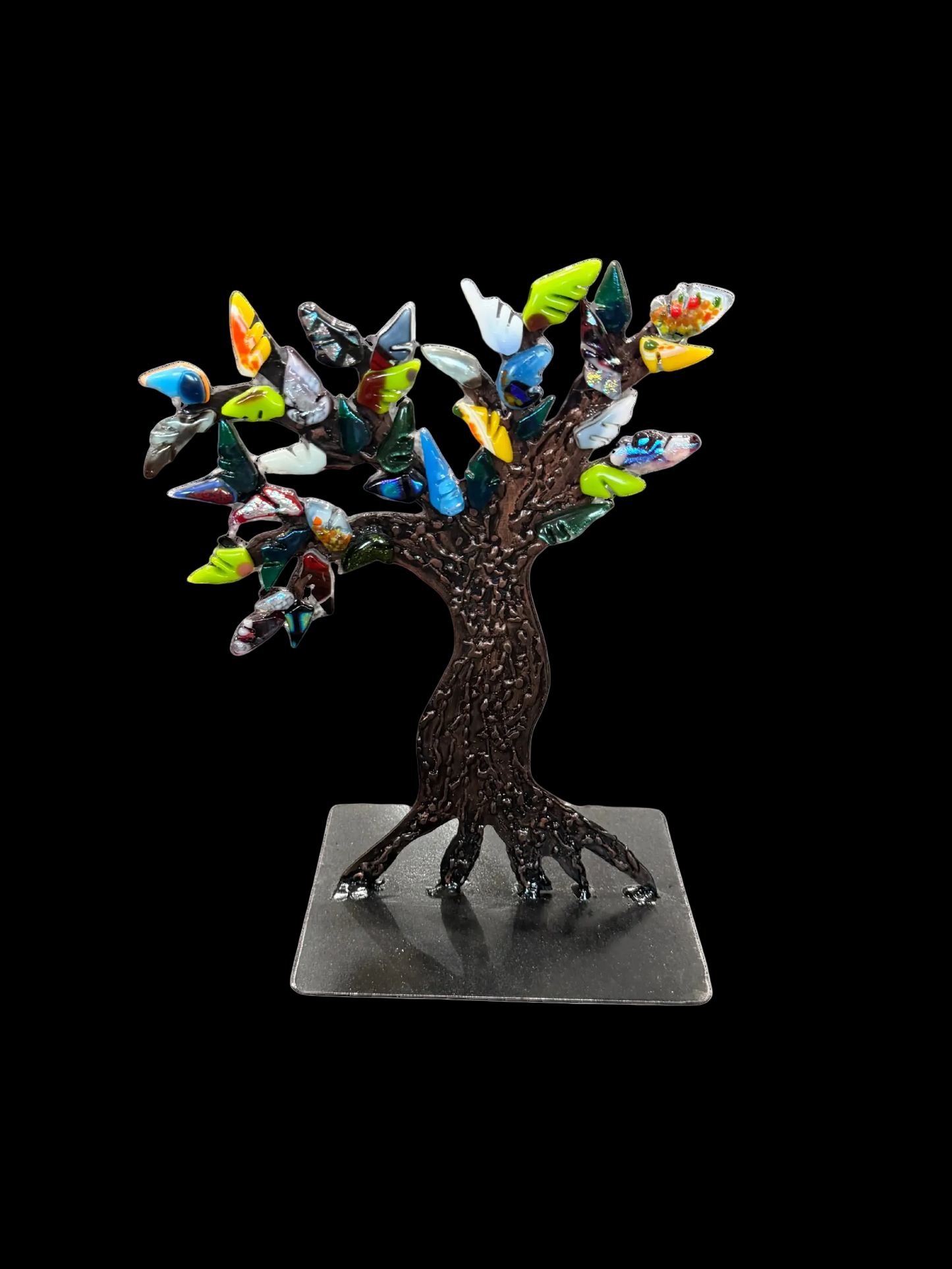 Steel Tree w/ Fused Glass Leaves