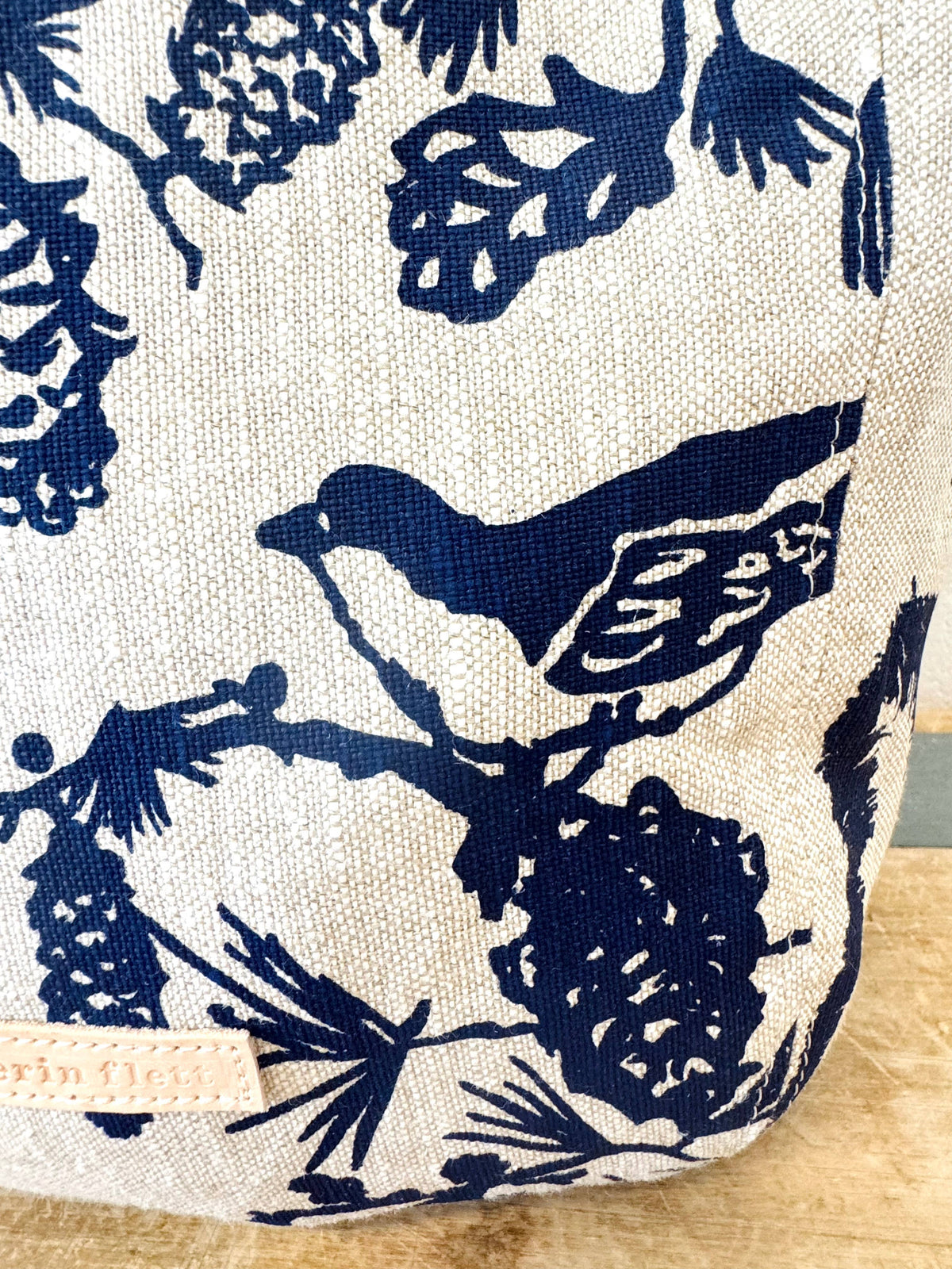 Pine Cone Heavy Linen Boho Tote Bag: Navy